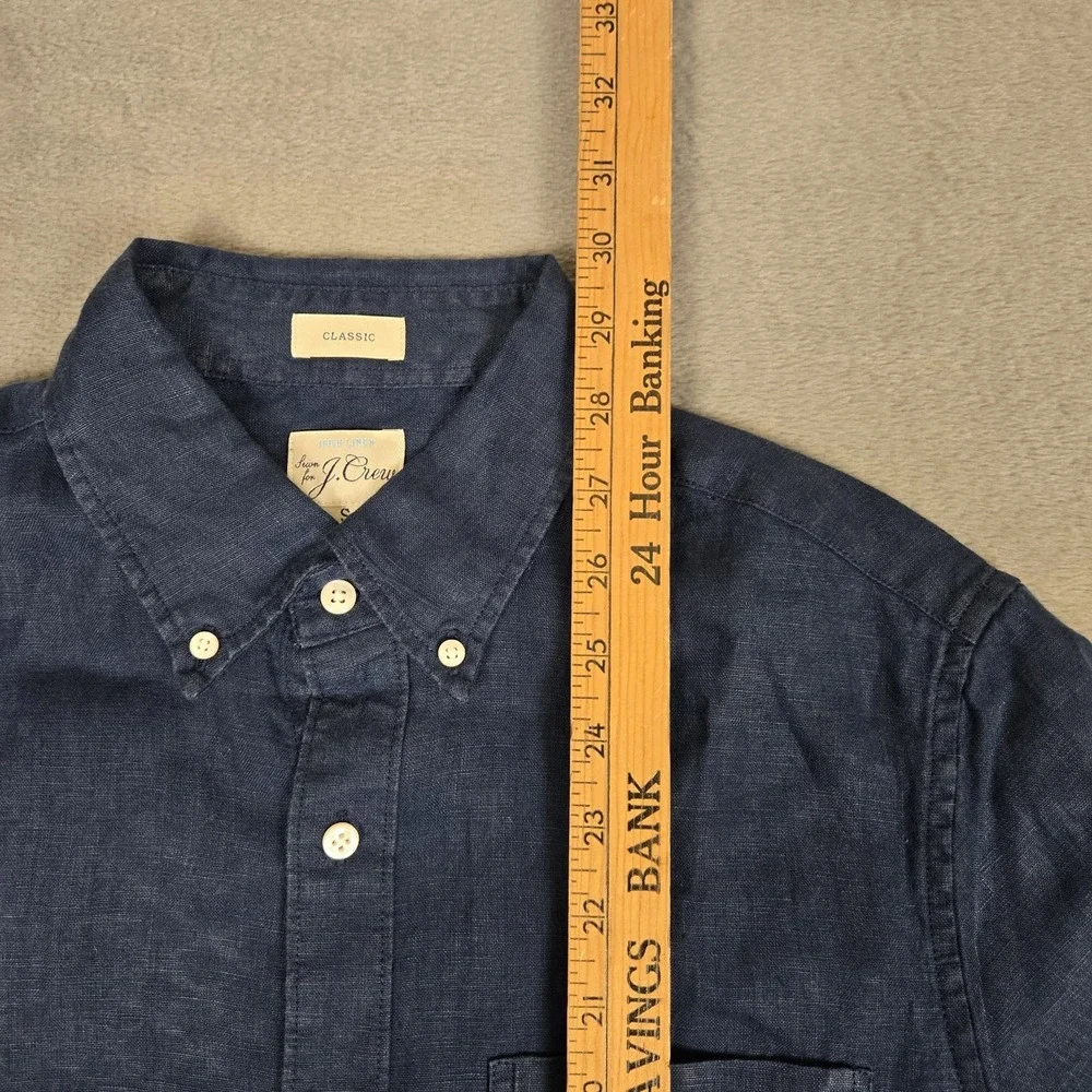 J Crew Irish Linen Shirt Mens Small Blue Baird McNutt Short Sleeve Button Down